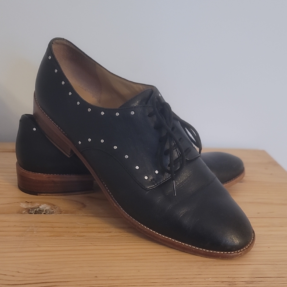 Banana Republic Elegant Black Leather  Oxfords with Stud Detailing